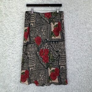 Cami International Rose Floral Midi Skirt Size 14 Black Red Whimsygoth Goth 90s